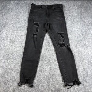 American Eagle Jeans Womens 10‎ Black Super High Rise Jegging Crop Distressed
